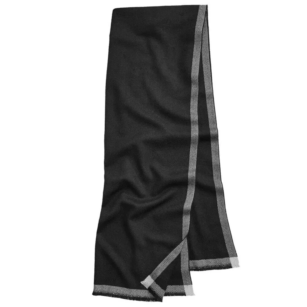 Alfani Herringbone Scarf Men’s One Size Black Contrast Border Detail
